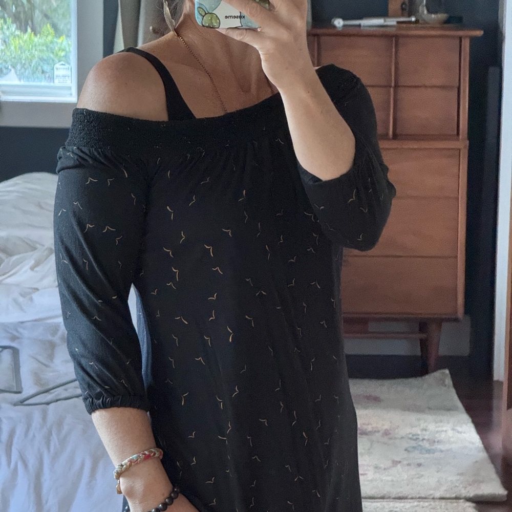Roxy Navy 3/4 Sleeve Dress with birds